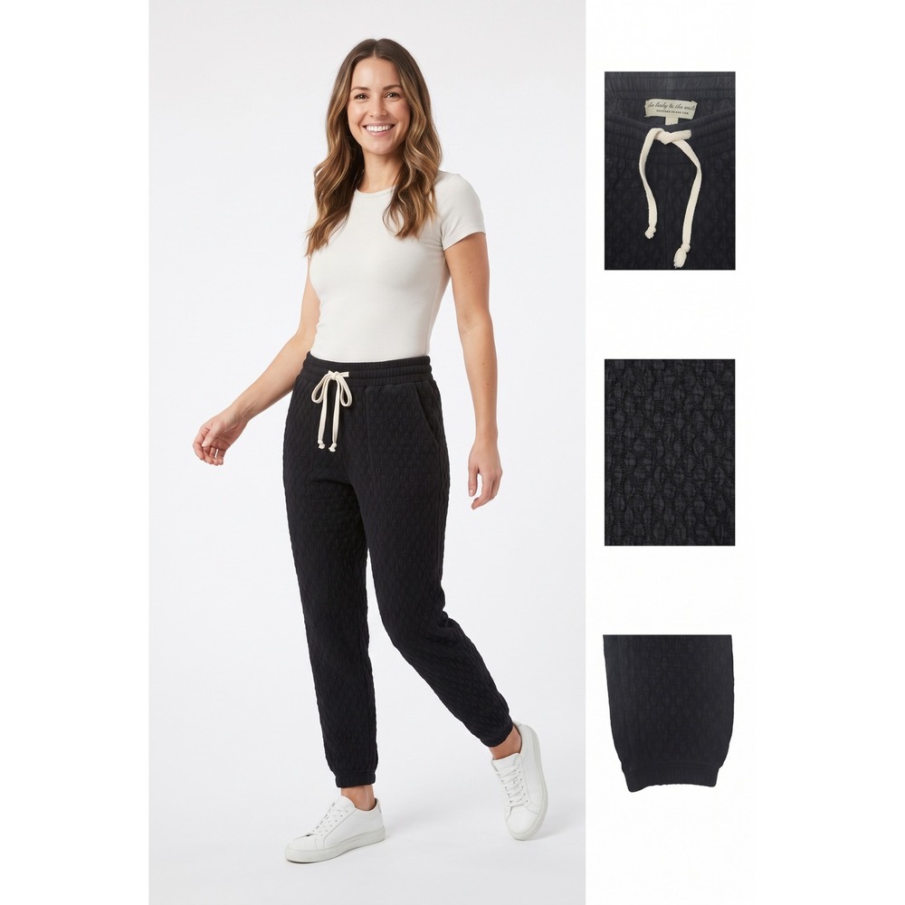 The Lady and the Sailor Joggers Womens 1 S Black Textured Cotton Linen USA Made